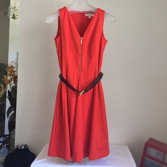 𝅺MICHAEL Kors size 10 orange sleeveless dress with belt - Picture 1 of 5